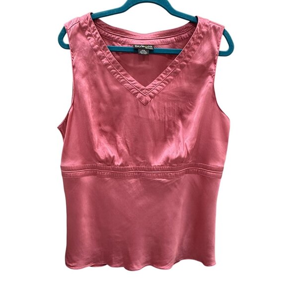 Style & Co. Womens 18W Pink Silk Blend Sleeveless Top Barbiecore Feminine - Picture 1 of 6